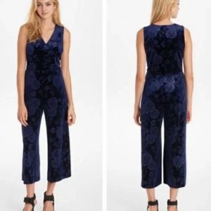 KARL LAGERFELD Jumpsuit | Dark Blue Velvet Velour | Floral | Sleeveless | 14